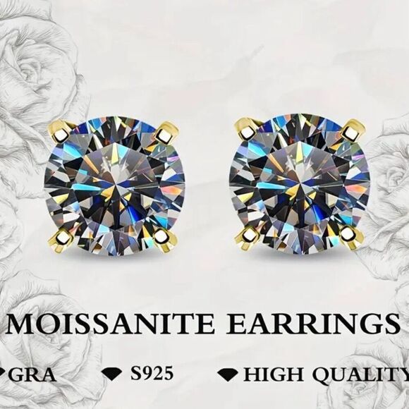 Elegant 8mm Grey Moissanite Gold Vermeil Stud Earrings GRA Certified New - Picture 4 of 6